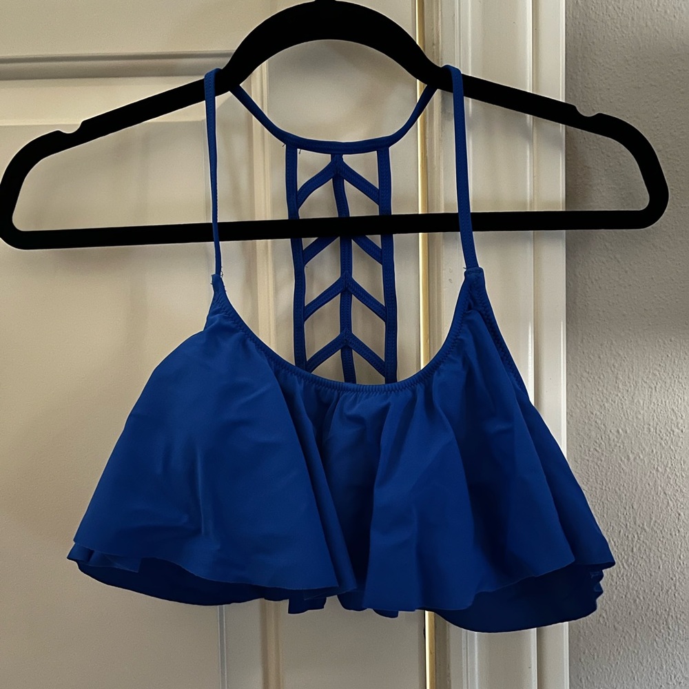 PINK blue ruffle swim top